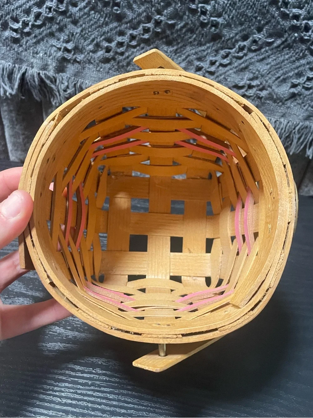 Rare Peterboro Basket Co. 150th Anniversary Wood Hanging Basket Pink Accents